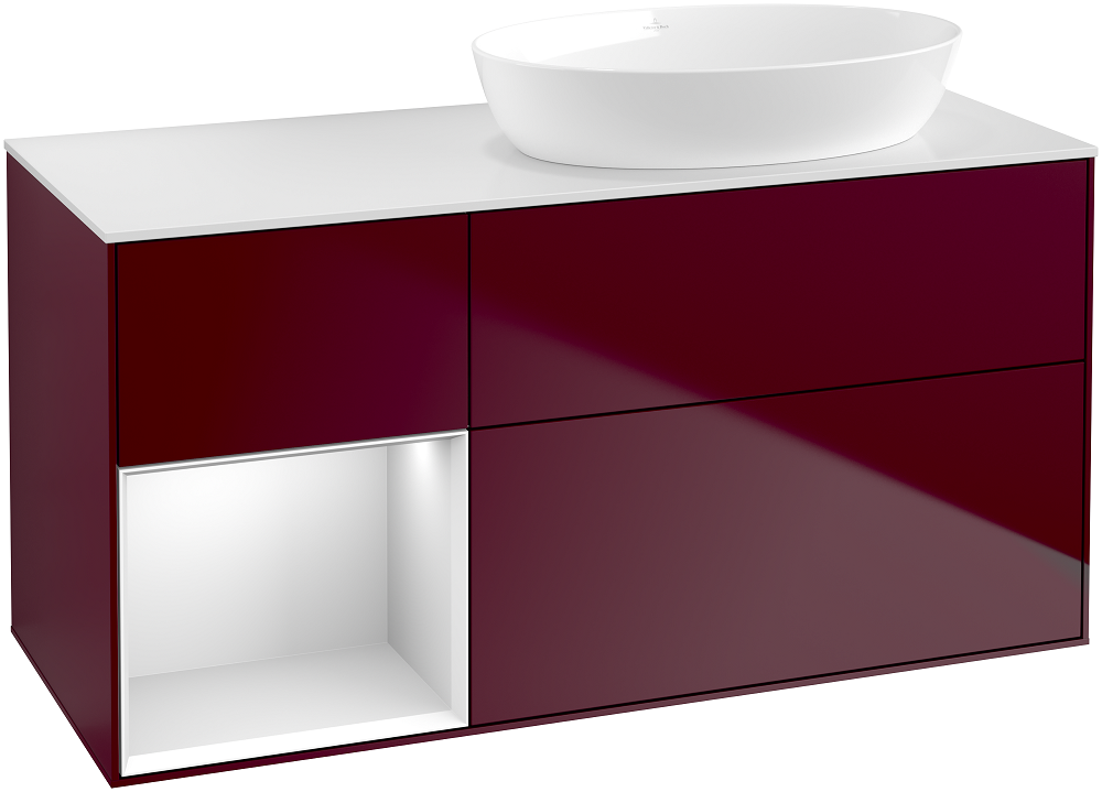 Тумба под раковину Villeroy & Boch Finion 120х50,1 см с подсветкой МДФ пион матовый лак/стекло белое матовое GA41MTHB