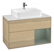 Тумба под раковину Villeroy & Boch Finion 100х50,1 см с подсветкой МДФ шпон дуба/оливковый матовый лак/стекло белое матовое G121GMPC