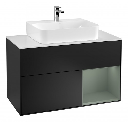 Тумба под раковину Villeroy & Boch Finion 100х50,1 см с подсветкой МДФ черный матовый лак/оливковый матовый лак/стекло белое матовое G121GMPD