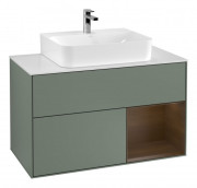 Тумба под раковину Villeroy & Boch Finion 100х50,1 см с подсветкой МДФ оливковый матовый лак/шпон грецкого ореха/стекло белое матовое G121GNGM