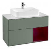 Тумба под раковину Villeroy & Boch Finion 100х50,1 см с подсветкой МДФ оливковый матовый лак/пион матовый лак/стекло белое матовое G121HBGM