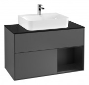 Тумба под раковину Villeroy & Boch Finion 100х50,1 см с подсветкой МДФ антрацитовый матовый лак/черный матовый лак/стекло черное матовое G122PDGK