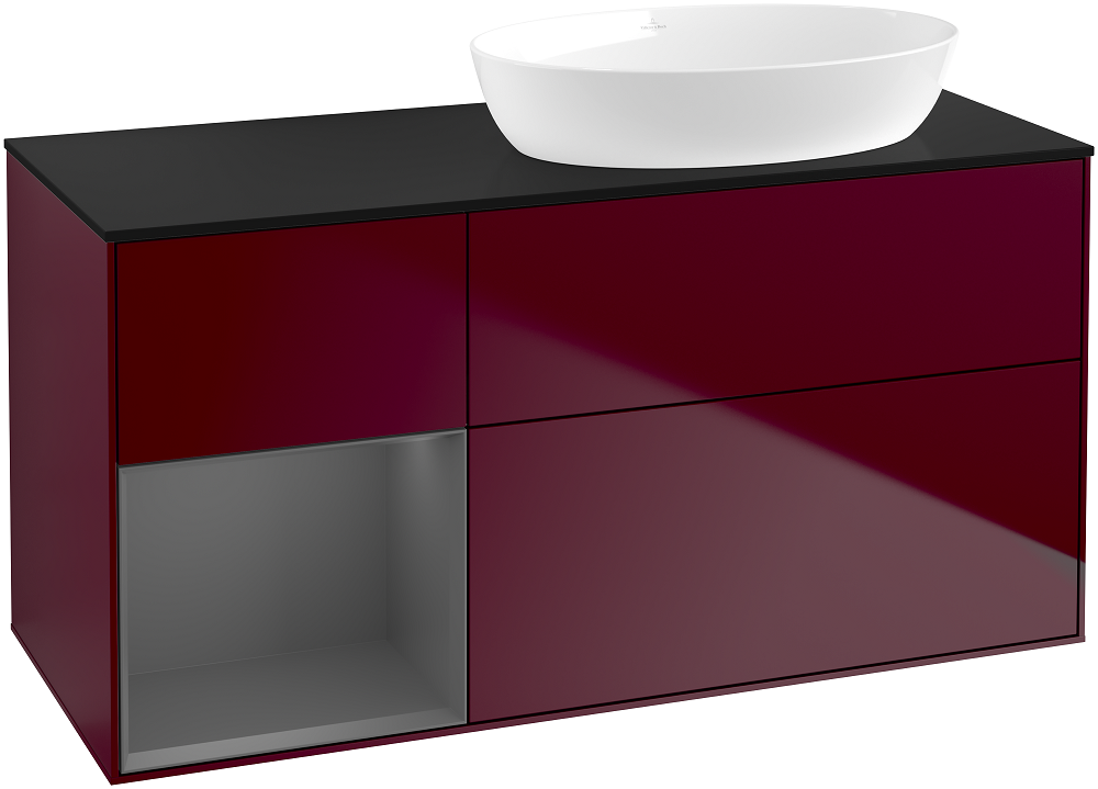 Тумба под раковину Villeroy & Boch Finion 120х50,1 см с подсветкой МДФ пион матовый лак/стекло черное матовое GA42GKHB