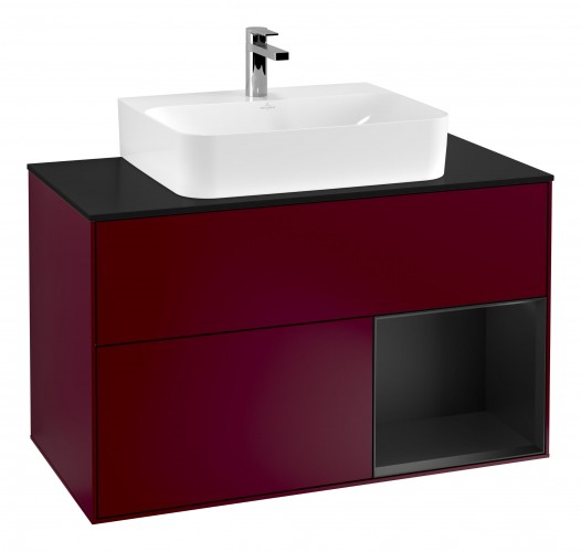 Тумба под раковину Villeroy & Boch Finion 100х50,1 см с подсветкой МДФ пион матовый лак/черный матовый лак/стекло черное матовое G122PDHB