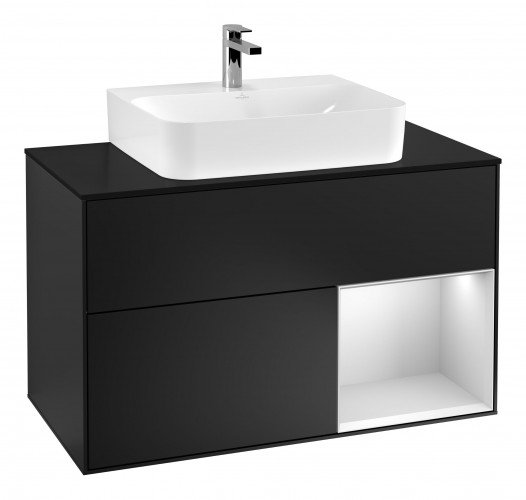 Тумба под раковину Villeroy & Boch Finion 100х50,1 см с подсветкой МДФ черный матовый лак/белый матовый лак/стекло черное матовое G122MTPD