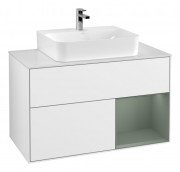 Тумба під раковину Villeroy & Boch Finion 100х50,1 см з підсвічуванням МДФ білий глянсовий лак/оливковий матовий лак/скло біле матове G121GMGF