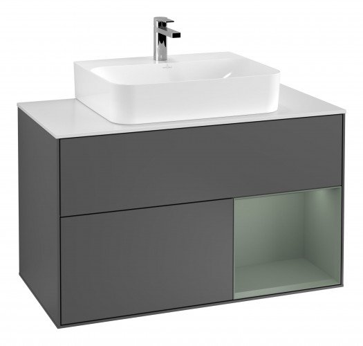 Тумба под раковину Villeroy & Boch Finion 100х50,1 см с подсветкой МДФ антрацитовый матовый лак/оливковый матовый лак/стекло белое матовое G121GMGK