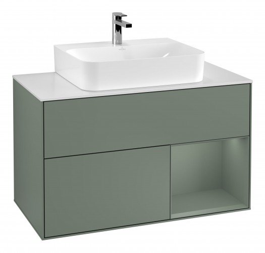 Тумба под раковину Villeroy & Boch Finion 100х50,1 см с подсветкой МДФ оливковый матовый лак/оливковый матовый лак/стекло белое матовое G121GMGM