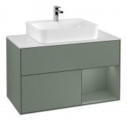 Тумба под раковину Villeroy & Boch Finion 100х50,1 см с подсветкой МДФ оливковый матовый лак/оливковый матовый лак/стекло белое матовое G121GMGM