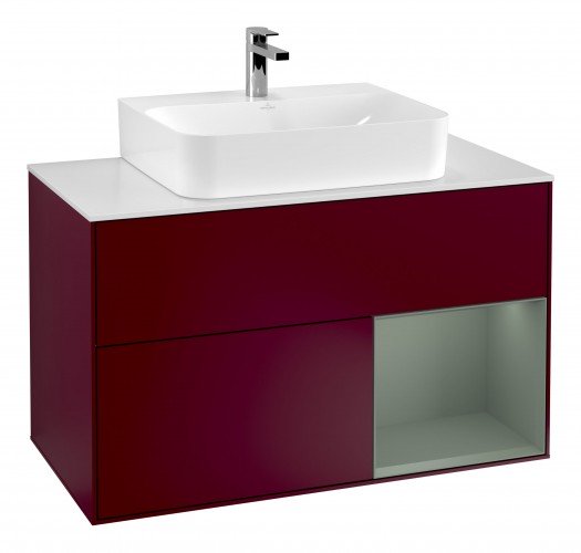 Тумба під раковину Villeroy & Boch Finion 100х50,1 см з підсвічуванням МДФ півонія матовий лак/оливковий матовий лак/скло біле матове G121GMHB