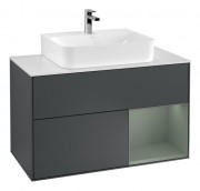 Тумба під раковину Villeroy & Boch Finion 100х50,1 см з підсвічуванням МДФ темно-синій матовий лак/оливковий матовий лак/скло біле матове G121GMHG