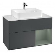 Тумба під раковину Villeroy & Boch Finion 100х50,1 см з підсвічуванням МДФ темно-синій матовий лак/оливковий матовий лак/скло біле матове G121GMHG