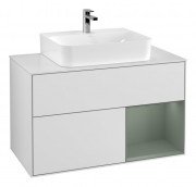 Тумба під раковину Villeroy & Boch Finion 100х50,1 см з підсвічуванням МДФ білий матовий лак/оливковий матовий лак/скло біле матове G121GMMT