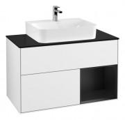 Тумба под раковину Villeroy & Boch Finion 100х50,1 см с подсветкой МДФ белый глянцевый лак/черный матовый лак/стекло черное матовое G122PDGF