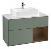 Тумба под раковину Villeroy & Boch Finion 100х50,1 см с подсветкой МДФ оливковый матовый лак/шпон грецкого ореха/стекло белое матовое G121GNGM