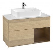 Тумба під раковину Villeroy & Boch Finion 100х50,1 см з підсвічуванням МДФ шпон дуба/шпон волоського горіха/скло біле матове G121GNPC