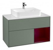 Тумба под раковину Villeroy & Boch Finion 100х50,1 см с подсветкой МДФ оливковый матовый лак/пион матовый лак/стекло белое матовое G121HBGM