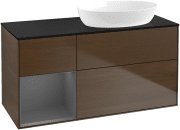 Тумба під раковину Villeroy & Boch Finion 120х50,1 см з підсвічуванням МДФ шпон волоського горіха/скло чорне матове GA42GKGN