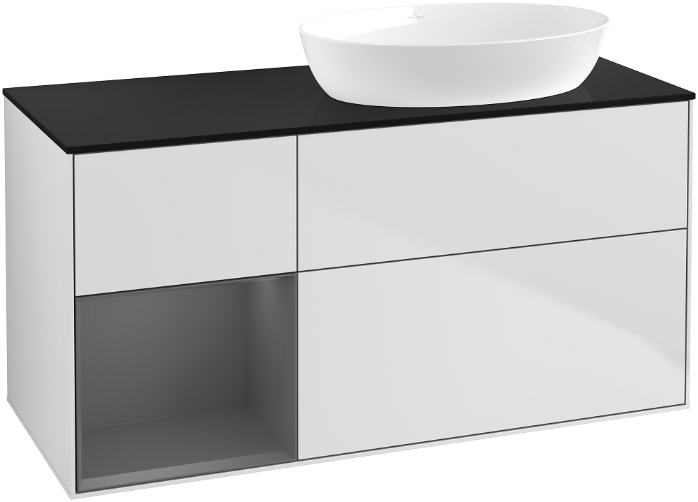 Тумба под раковину Villeroy & Boch Finion 120х50,1 см с подсветкой МДФ белый матовый лак/стекло черное матовое GA42GKMT