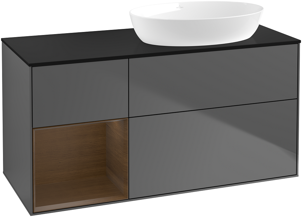 Тумба под раковину Villeroy & Boch Finion 120х50,1 см с подсветкой МДФ антрацит матовый лак/стекло черное матовое GA42GNGK