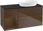 Тумба під раковину Villeroy & Boch Finion 120х50,1 см з підсвічуванням МДФ шпон волоського горіха/скло чорне матове GA42GNGN