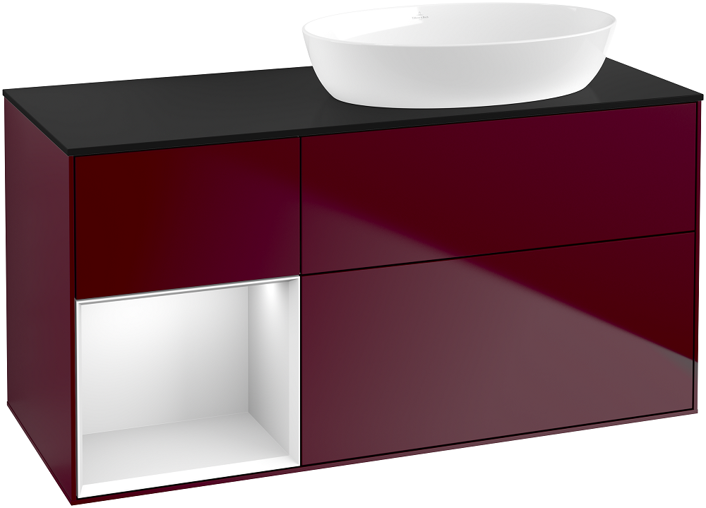 Тумба под раковину Villeroy & Boch Finion 120х50,1 см с подсветкой МДФ пион матовый лак/стекло черное матовое GA42MTHB