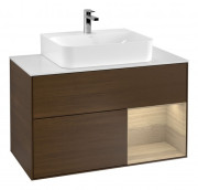 Тумба под раковину Villeroy & Boch Finion 100х50,1 см с подсветкой МДФ шпон грецкого ореха/стекло белое матовое G121PCGN