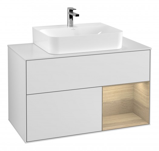 Тумба під раковину Villeroy & Boch Finion 100х50,1 см з підсвічуванням МДФ білий матовий лак/скло біле матове G121PCMT