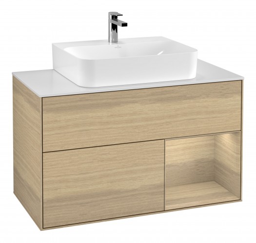 Тумба под раковину Villeroy & Boch Finion 100х50,1 см с подсветкой МДФ шпон дуба/стекло белое матовое G121PCPC