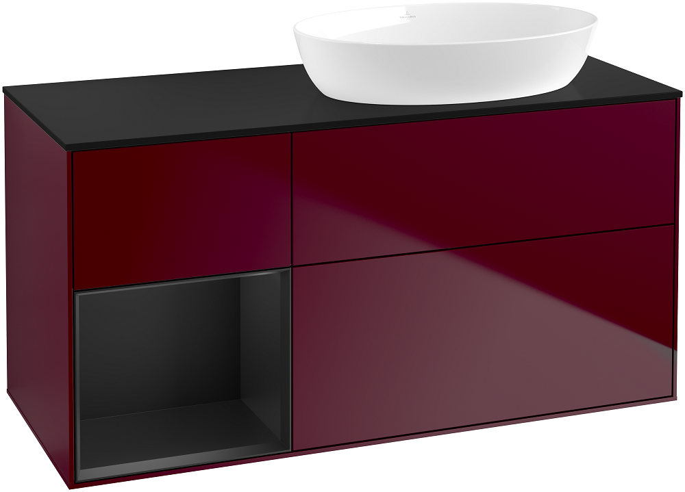 Тумба под раковину Villeroy & Boch Finion 120х50,1 см с подсветкой МДФ пион матовый лак/стекло черное матовое GA42PDHB