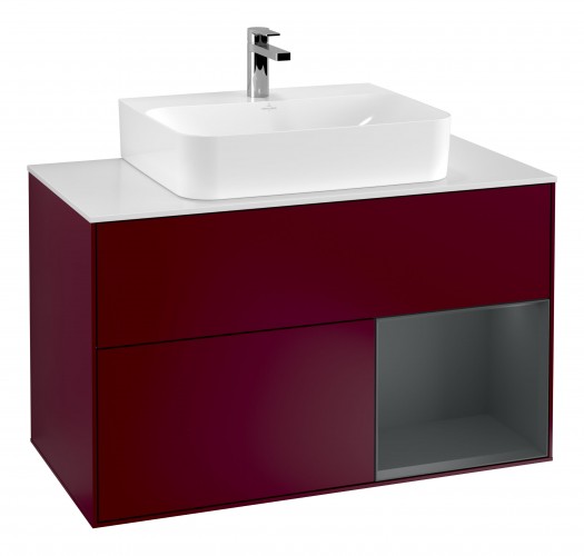 Тумба под раковину Villeroy & Boch Finion 100х50,1 см с подсветкой МДФ пион матовый лак/стекло белое матовое G121HGHB