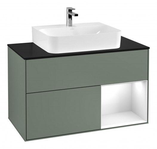 Тумба под раковину Villeroy & Boch Finion 100х50,1 см с подсветкой МДФ оливковый матовый лак/стекло черное матовое G122GFGM