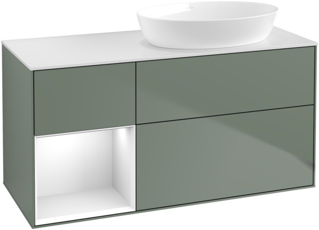 Тумба под раковину Villeroy & Boch Finion 120х50,1 см с подсветкой МДФ оливковый матовый лак/стекло белое матовое GA41GFGM