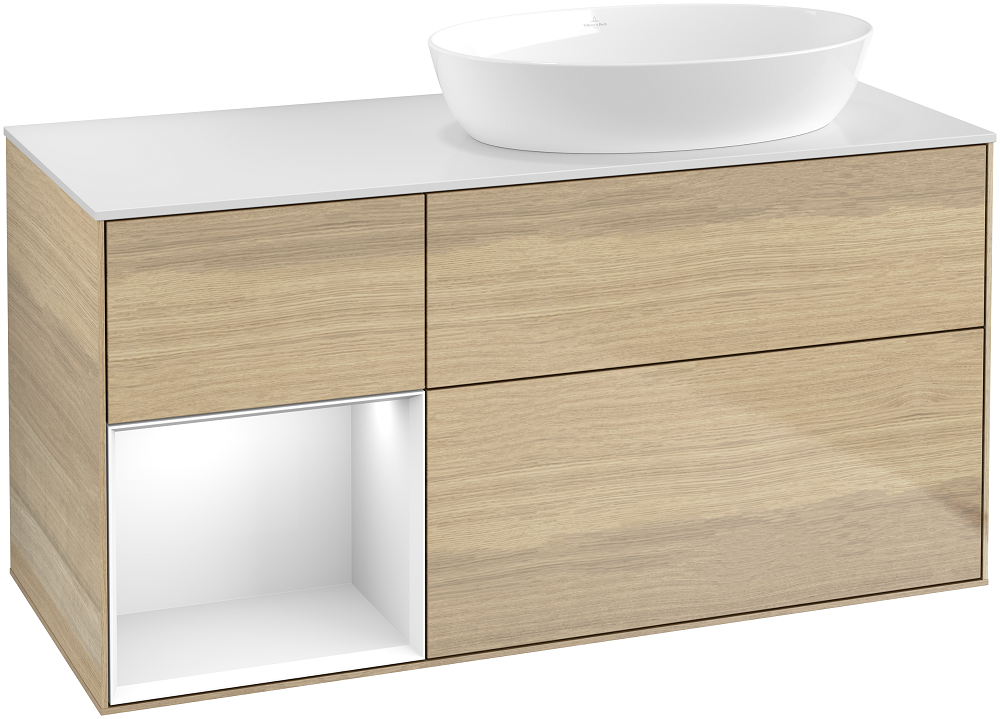 Тумба под раковину Villeroy & Boch Finion 120х50,1 см с подсветкой МДФ шпон дуба/стекло белое матовое GA41GFPC