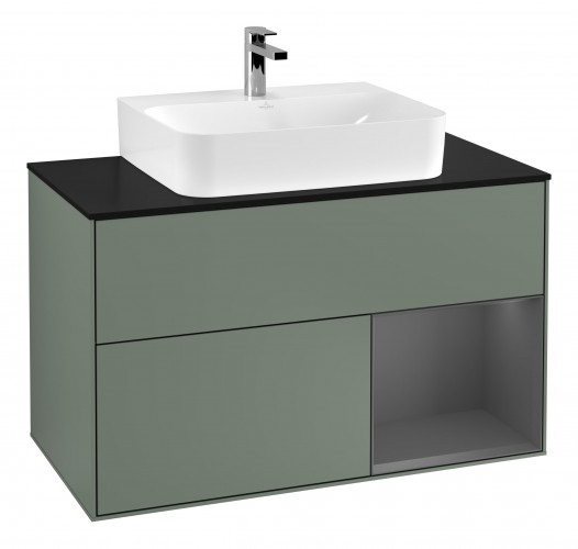 Тумба под раковину Villeroy & Boch Finion 100х50,1 см с подсветкой МДФ оливковый матовый лак/стекло черное матовое G122GKGM