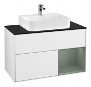 Тумба под раковину Villeroy & Boch Finion 100х50,1 см с подсветкой МДФ белый глянцевый лак/стекло черное матовое G122GMGF