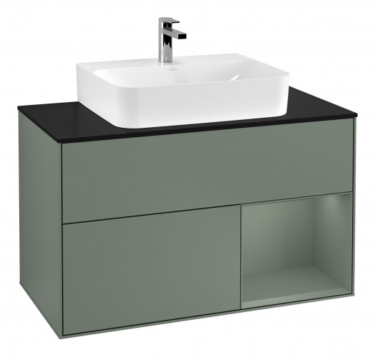 Тумба под раковину Villeroy & Boch Finion 100х50,1 см с подсветкой МДФ оливковый матовый лак/стекло черное матовое G122GMGM