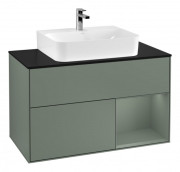 Тумба під раковину Villeroy & Boch Finion 100х50,1 см з підсвічуванням МДФ оливковий матовий лак/скло чорне матове G122GMGM