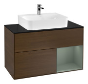 Тумба под раковину Villeroy & Boch Finion 100х50,1 см с подсветкой МДФ шпон грецкого ореха/стекло черное матовое G122GMGN