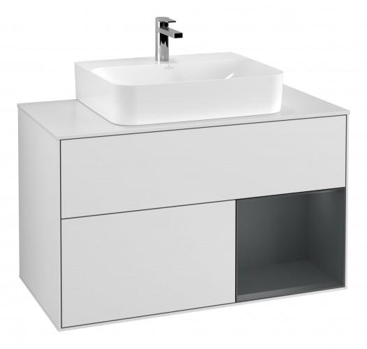 Тумба під раковину Villeroy & Boch Finion 100х50,1 см з підсвічуванням МДФ білий матовий лак/скло біле матове G121HGMT