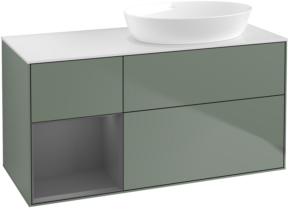 Тумба под раковину Villeroy & Boch Finion 120х50,1 см с подсветкой МДФ оливковый матовый лак/стекло белое матовое GA41GKGM