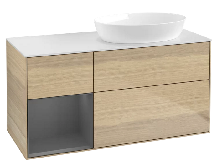 Тумба под раковину Villeroy & Boch Finion 120х50,1 см с подсветкой МДФ шпон дуба/стекло белое матовое  GA41GKPC