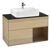 Тумба під раковину Villeroy & Boch Finion 100х50,1 см з підсвічуванням МДФ шпон дуба/скло чорне матове G122GNPC
