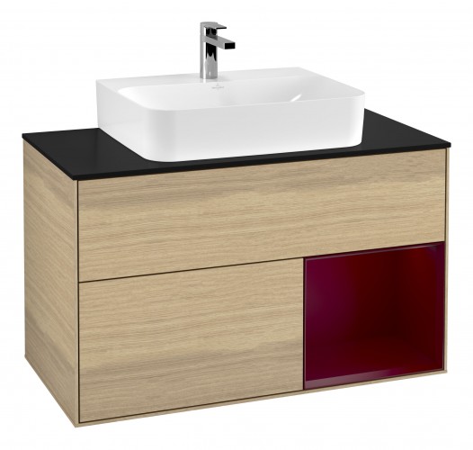 Тумба под раковину Villeroy & Boch Finion 100х50,1 см с подсветкой МДФ шпон дуба/стекло черное матовое G122HBPC