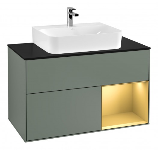 Тумба под раковину Villeroy & Boch Finion 100х50,1 см с подсветкой МДФ оливковый матовый лак/стекло черное матовое G122HFGM