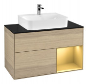 Тумба под раковину Villeroy & Boch Finion 100х50,1 см с подсветкой МДФ шпон дуба/стекло черное матовое G122HFPC
