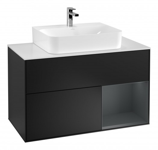 Тумба под раковину Villeroy & Boch Finion 100х50,1 см с подсветкой МДФ черный матовый лак/стекло белое матовое G121HGPD