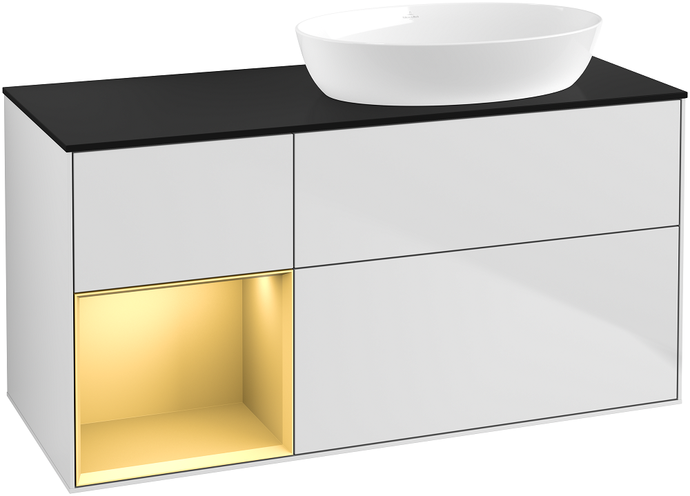 Тумба под раковину Villeroy & Boch Finion 120х50,1 см с подсветкой МДФ белый матовый лак/стекло черное матовое GA42HFMT