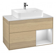 Тумба под раковину Villeroy & Boch Finion 100х50,1 см с подсветкой МДФ шпон дуба/стекло белое матовое G121MTPC