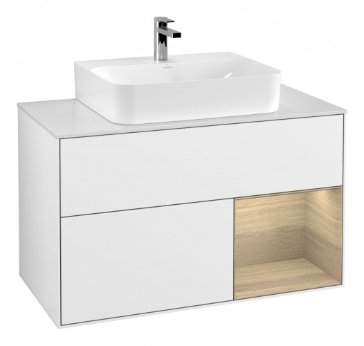 Тумба під раковину Villeroy & Boch Finion 100х50,1 см з підсвічуванням МДФ білий глянсовий лак/скло біле матове G121PCGF